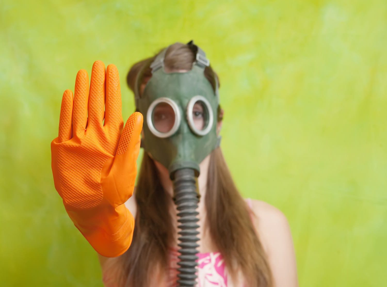 Woman in gas mask